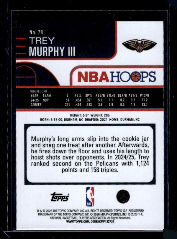 2025-26 Hoops #78 Trey Murphy III Light Burst