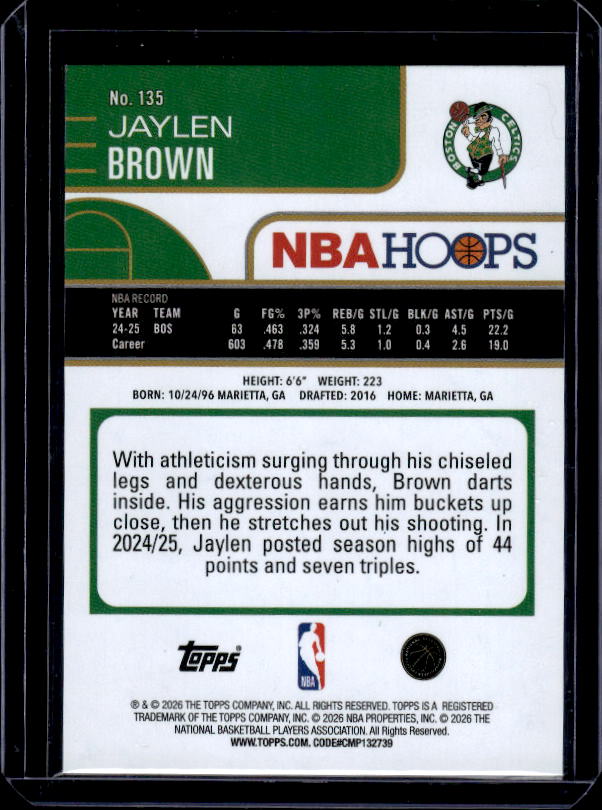 2025-26 Hoops #135 Jaylen Brown Light Burst