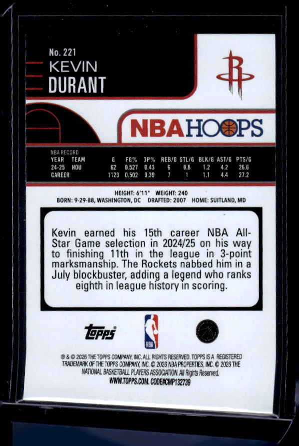 2025-26 Hoops #221 Kevin Durant Light Burst