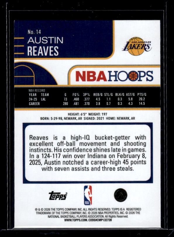 2025-26 Hoops #14 Austin Reaves Light Burst