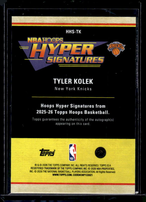 2025-26 Hoops #HHS-TK Tyler Kolek Hoops Hyper Signatures