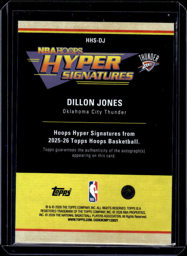 2025-26 Hoops #HHS-DJ Dillon Jones Hoops Hyper Signatures