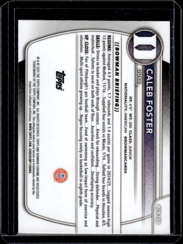 2025-26 Bowman #BCP-100 Caleb Foster Chrome Prospects