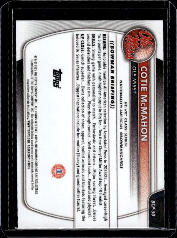 2025-26 Bowman #BCP-30 Cotie McMahon Chrome Prospects