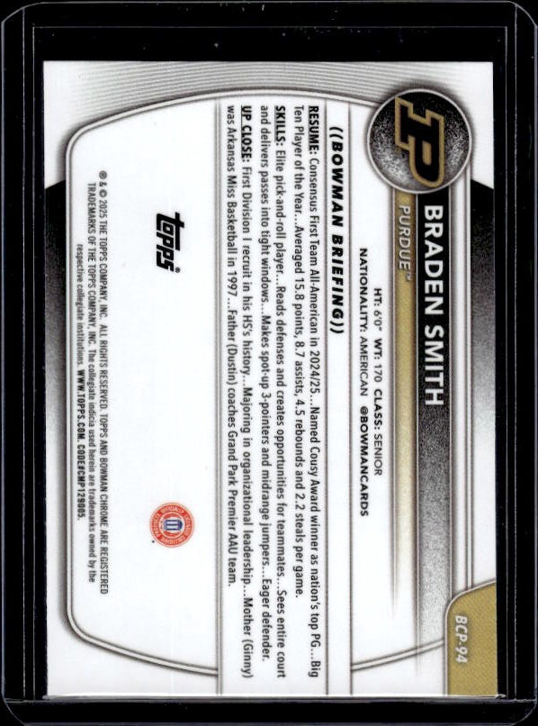 2025-26 Bowman #BCP-94 Braden Smith Chrome Prospects