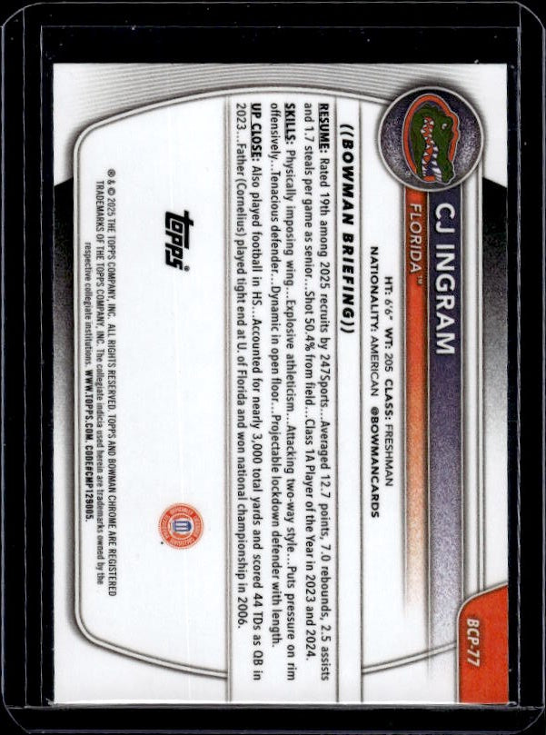 2025-26 Bowman #BCP-77 CJ Ingram Chrome Prospects Reptilian Refractor