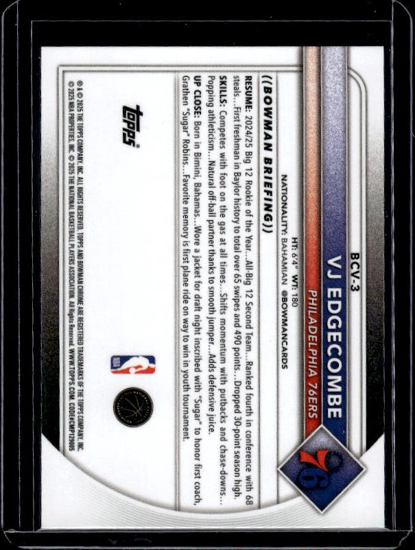 2025-26 Bowman #BCV-3 VJ Edgecombe Chrome
