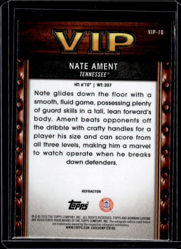 2025-26 Bowman #VIP-10 Nate Ament Very Important Prospects Refractor