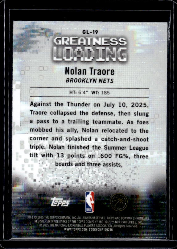 2025-26 Bowman #GL-19 Nolan Traore Greatness Loading