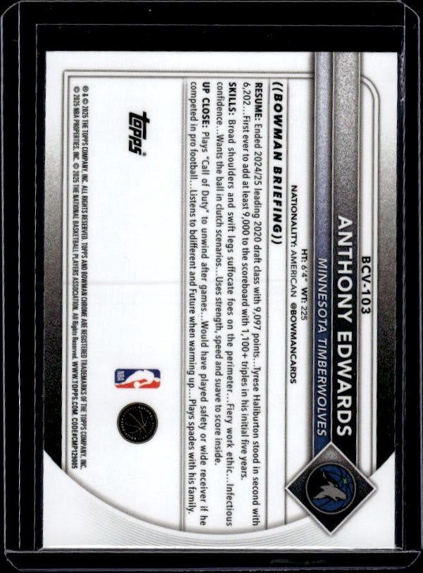 2025-26 Bowman #BCV-103 Anthony Edwards Chrome