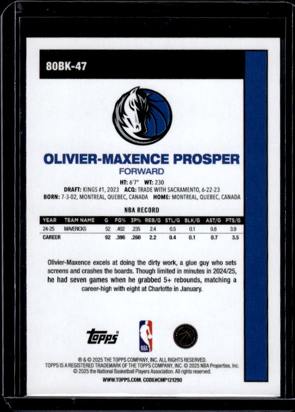 2025-26 Topps #80BK-47 Olivier-Maxence Prosper 1980-81 Topps Basketball