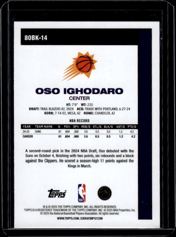 2025-26 Topps #80BK-14 Oso Ighodaro 1980-81 Topps Basketball