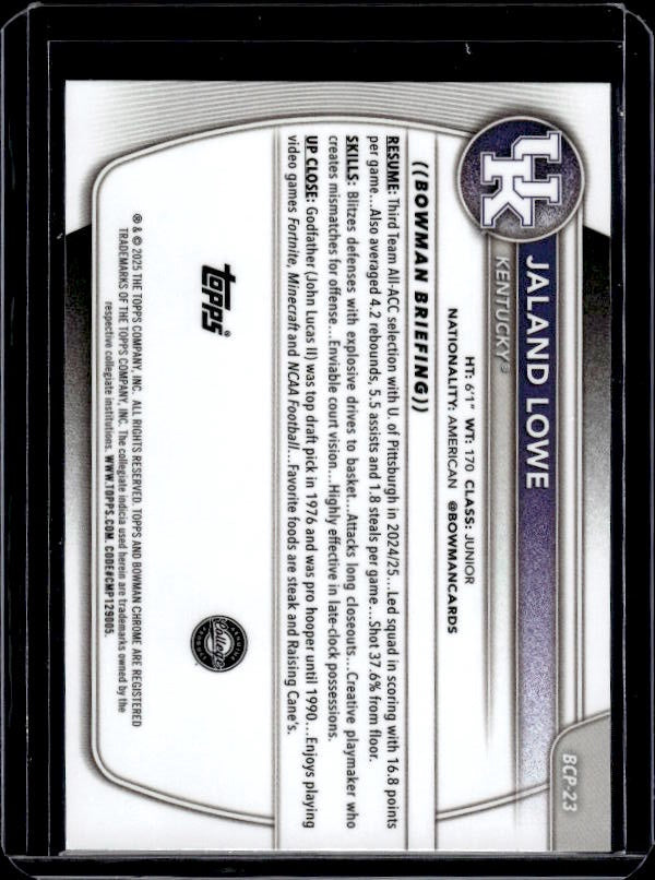 2025-26 Bowman #BCP-23 Jaland Lowe Chrome Prospects