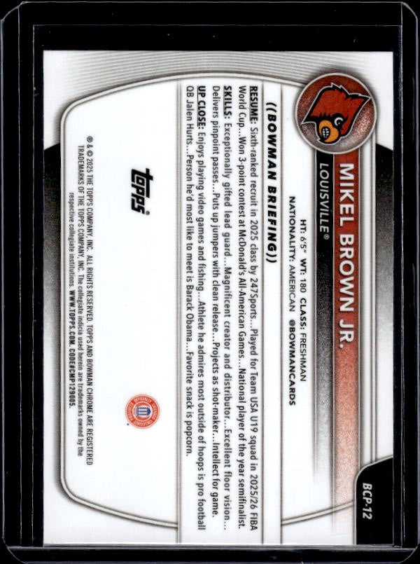 2025-26 Bowman #BCP-12 Mikel Brown Jr. Chrome Prospects
