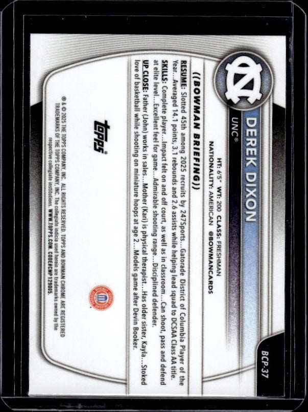 2025-26 Bowman #BCP-37 Derek Dixon Chrome Prospects