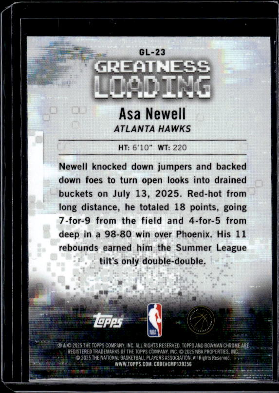 2025-26 Bowman #GL-23 Asa Newell Greatness Loading