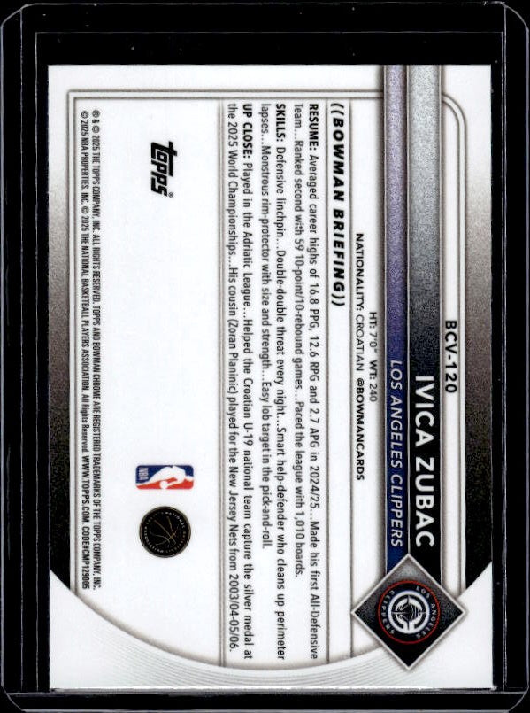2025-26 Bowman #BCV-120 Ivica Zubac Chrome