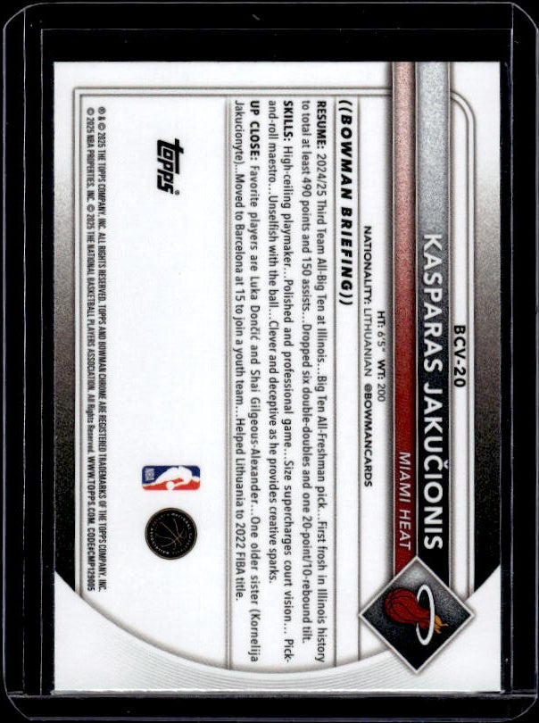 2025-26 Bowman #BCV-20 Kasparas Jakučionis Chrome