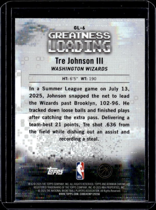 2025-26 Bowman #GL-6 Tre Johnson III Greatness Loading