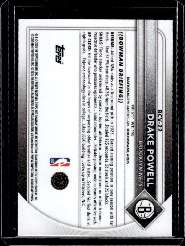 2025-26 Bowman #BCV-22 Drake Powell Chrome Reptilian Refractor