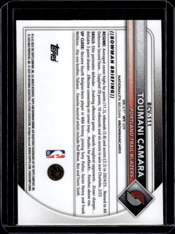 2025-26 Bowman #BCV-111 Toumani Camara Chrome