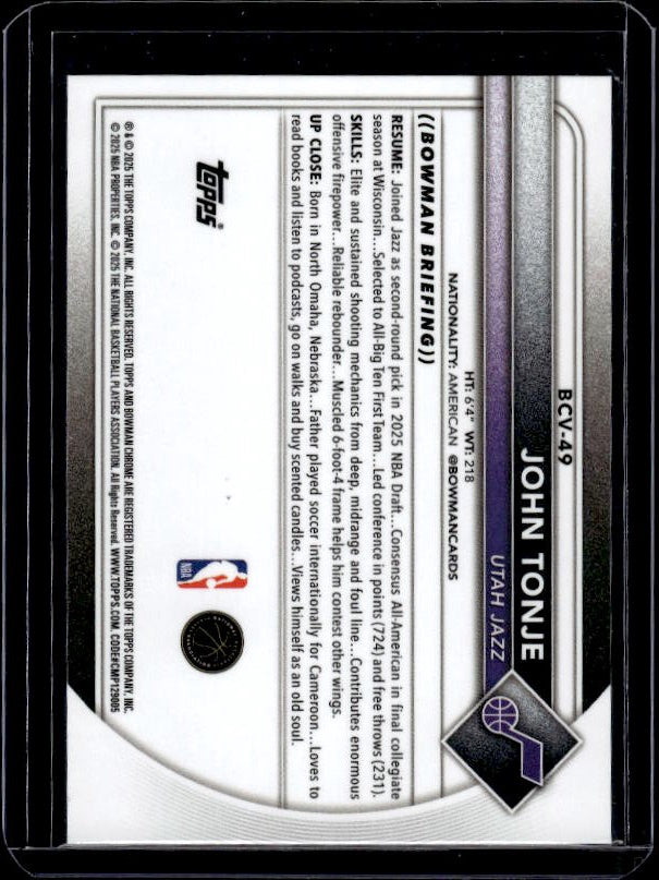 2025-26 Bowman #BCV-49 John Tonje Chrome