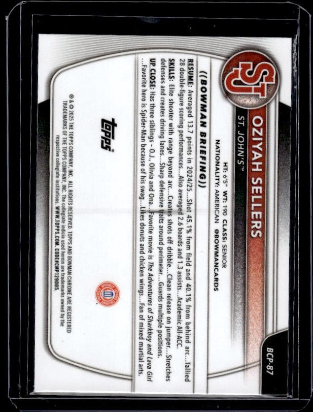 2025-26 Bowman #BCP-87 Oziyah Sellers Chrome Prospects Reptilian Refractor