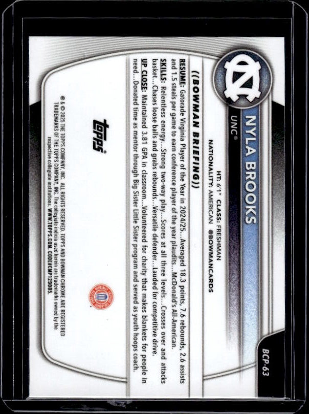 2025-26 Bowman #BCP-63 Nyla Brooks Chrome Prospects