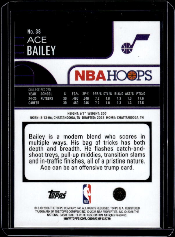 2025-26 Hoops #38 Ace Bailey