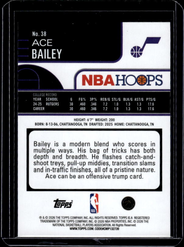2025-26 Hoops #38 Ace Bailey