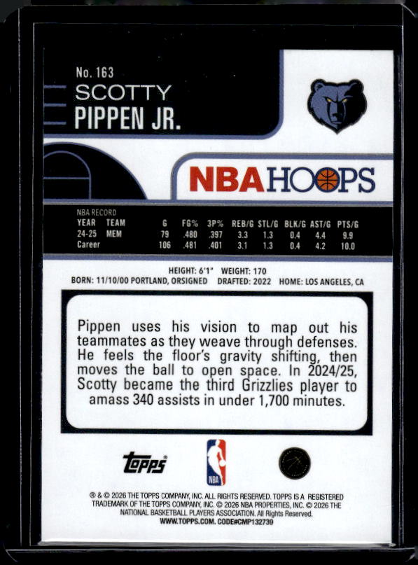 2025-26 Hoops #163 Scotty Pippen Jr. Green Hoops
