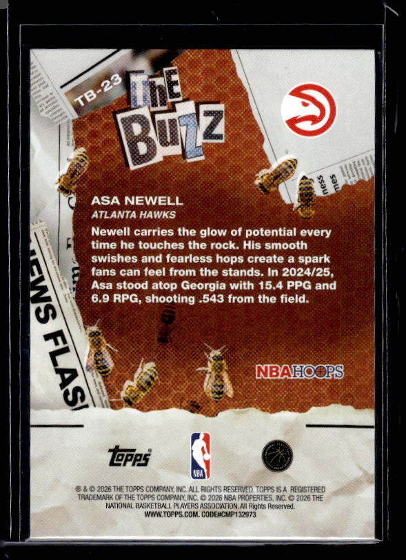 2025-26 Hoops #TB-23 Asa Newell The Buzz Orange Hoops