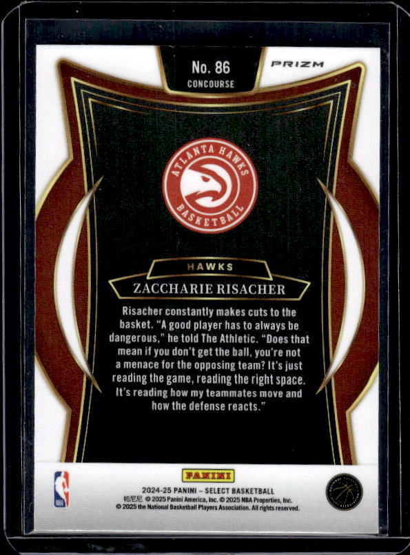 2024-25 Panini Select #86 Zaccharie Risacher Blue Cracked Ice Prizm
