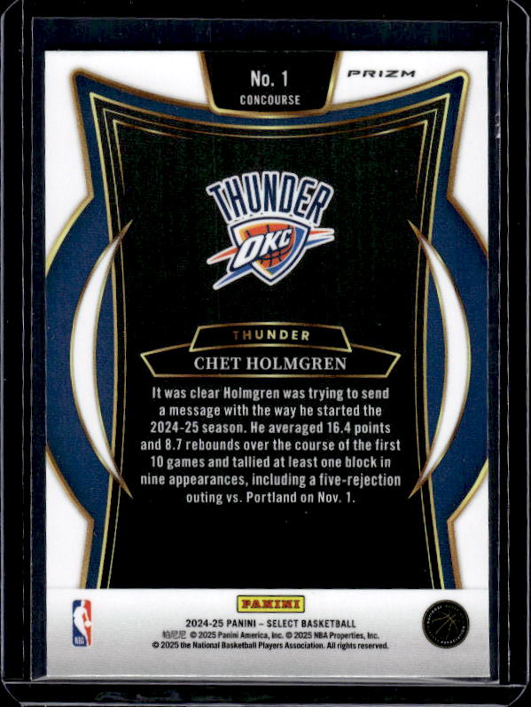 2024-25 Panini Select #1 Chet Holmgren Blue Cracked Ice Prizm