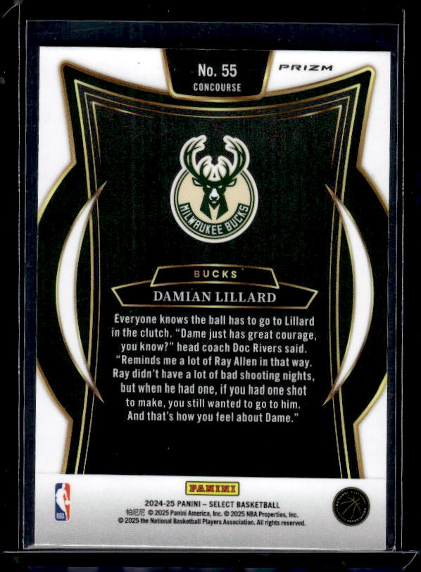 2024-25 Panini Select #55 Damian Lillard Blue Cracked Ice Prizm