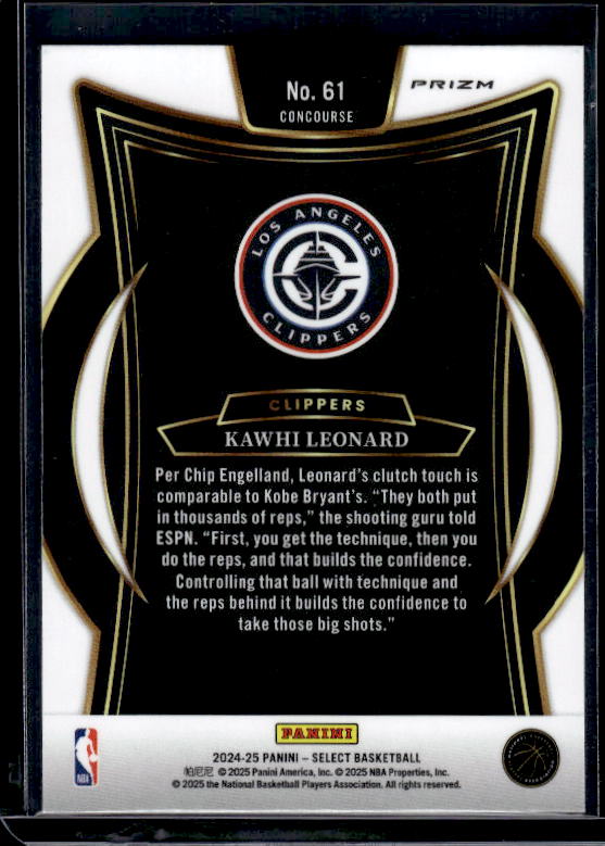 2024-25 Panini Select #61 Kawhi Leonard Blue Prizm