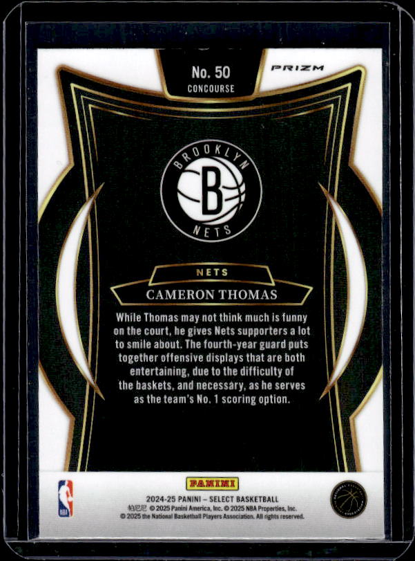 2024-25 Panini Select #50 Cameron Thomas Blue Cracked Ice Prizm