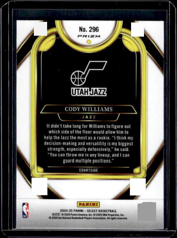 2024-25 Panini Select #296 Cody Williams Blue Cracked Ice Prizm