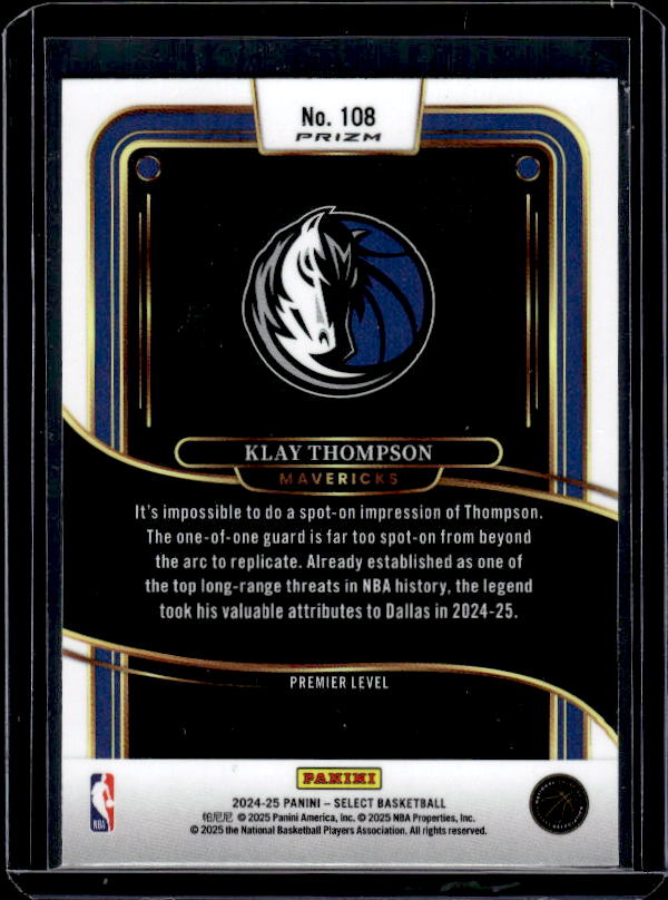 2024-25 Panini Select #108 Klay Thompson Blue Cracked Ice Prizm