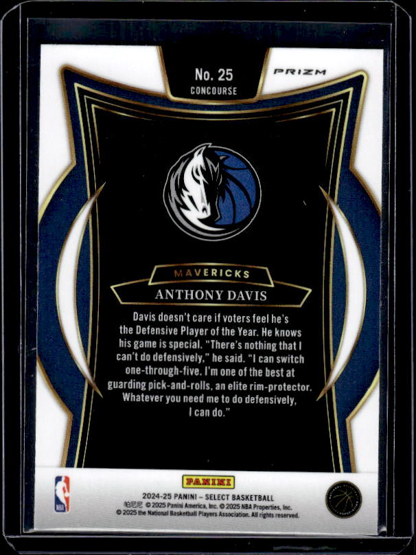 2024-25 Panini Select #25 Anthony Davis Blue Prizm