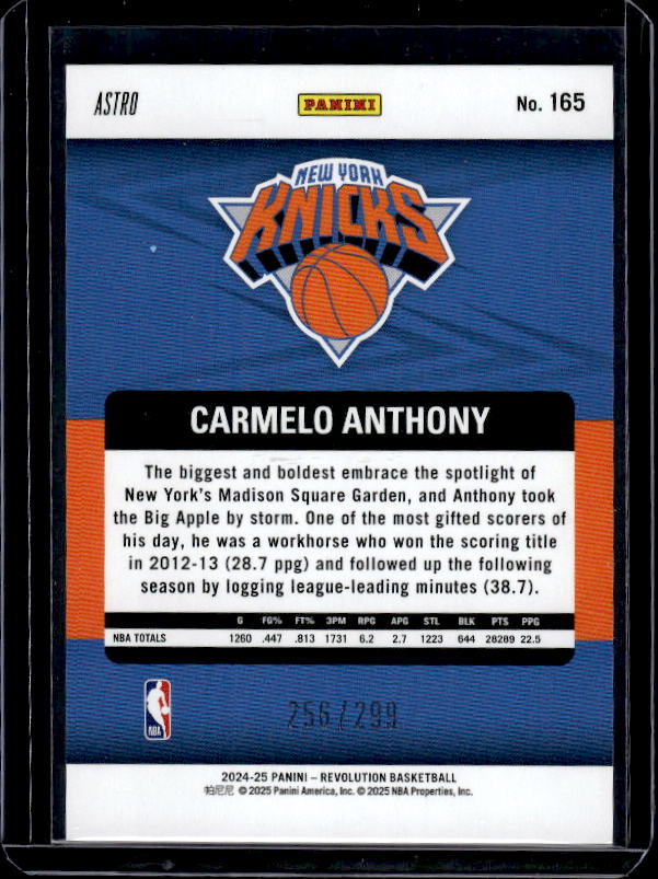 2024-25 Panini Revolution #165 Carmelo Anthony Astro