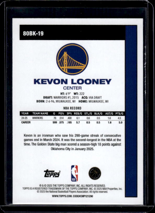 2025-26 Topps #80BK-19 Kevon Looney 1980-81 Topps Basketball