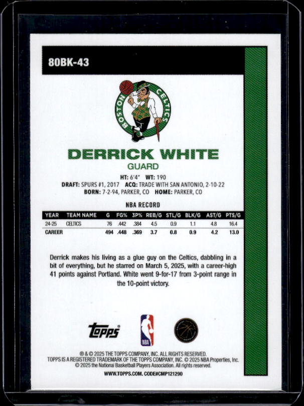 2025-26 Topps #80BK-43 Derrick White 1980-81 Topps Basketball