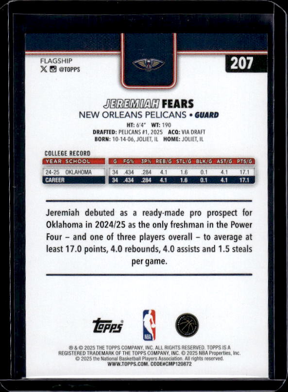 2025-26 Topps #207 Jeremiah Fears