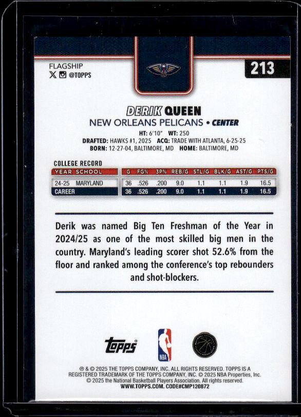 2025-26 Topps #213 Derik Queen