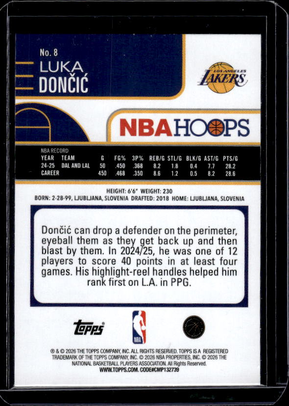 2025-26 Hoops #8 Luka Dončić Rainbow