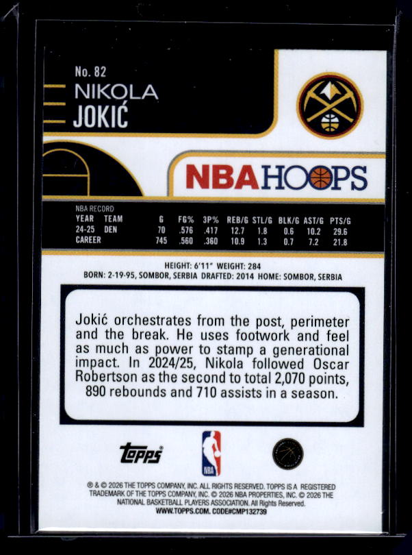 2025-26 Hoops #82 Nikola Jokic Green Hoops