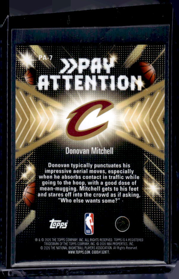 2025-26 NBA Hoops #PA-7 Donovan Mitchell Pixel Burst Cavs Pay Attention