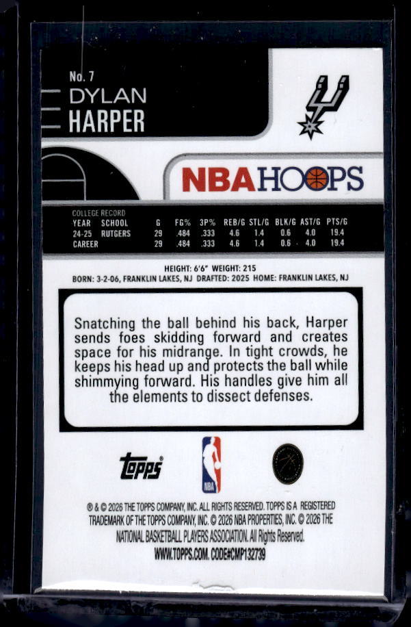 2025-26 Hoops #7 Dylan Harper