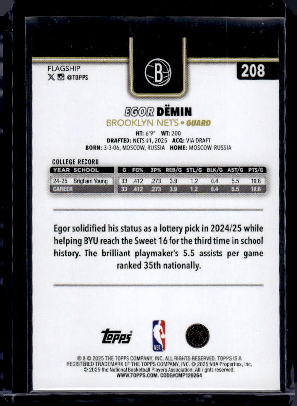 2025-26 Topps #208 Egor Dëmin Blackout